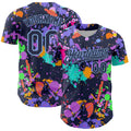 Custom Graffiti Pattern Navy-Light Blue Authentic Baseball Jersey