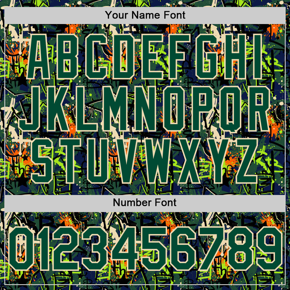 Custom Graffiti Pattern Green-Cream Splatter Authentic Baseball Jersey