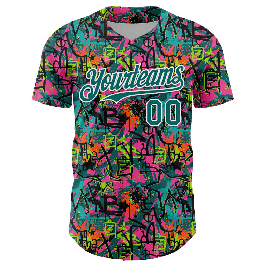 Custom Graffiti Pattern Teal-White Splatter Authentic Baseball Jersey