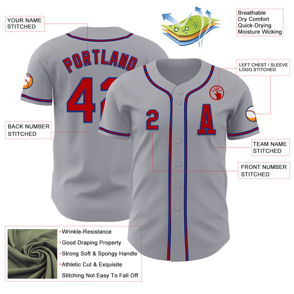 Custom Gray Red-Royal Authentic Baseball Jersey