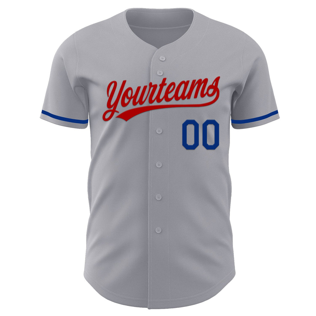 Custom Gray Royal-Red Authentic Baseball Jersey