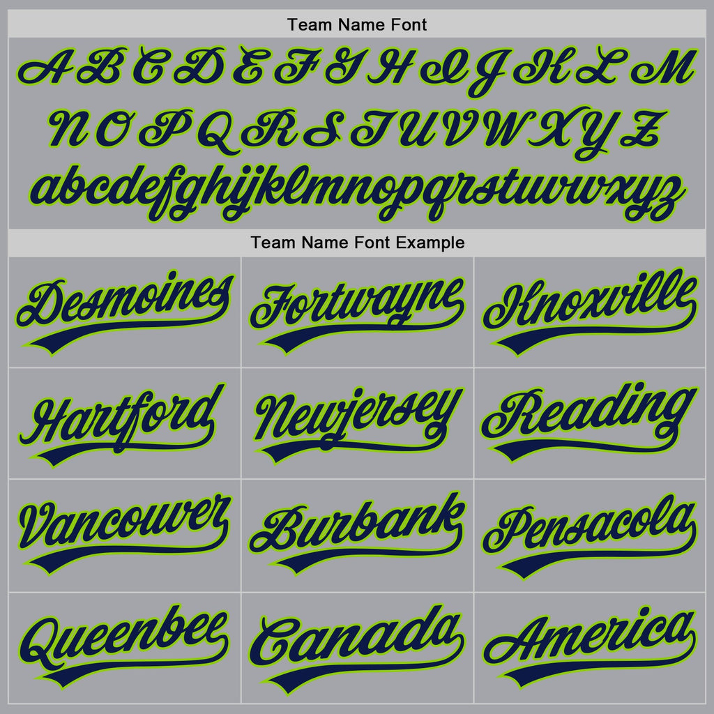 Custom Gray Navy-Neon Green Authentic Baseball Jersey