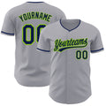 Custom Gray Navy-Neon Green Authentic Baseball Jersey
