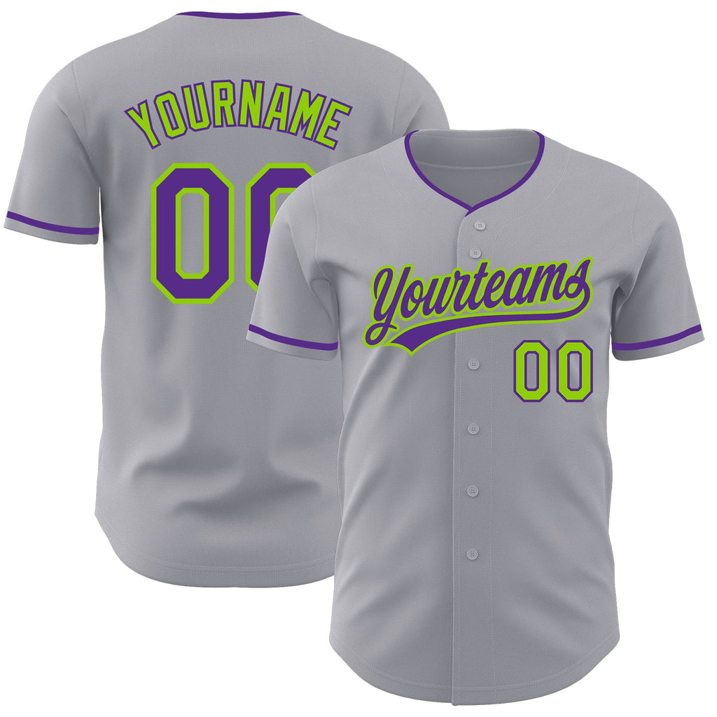 Custom Gray Purple-Neon Green Authentic Baseball Jersey