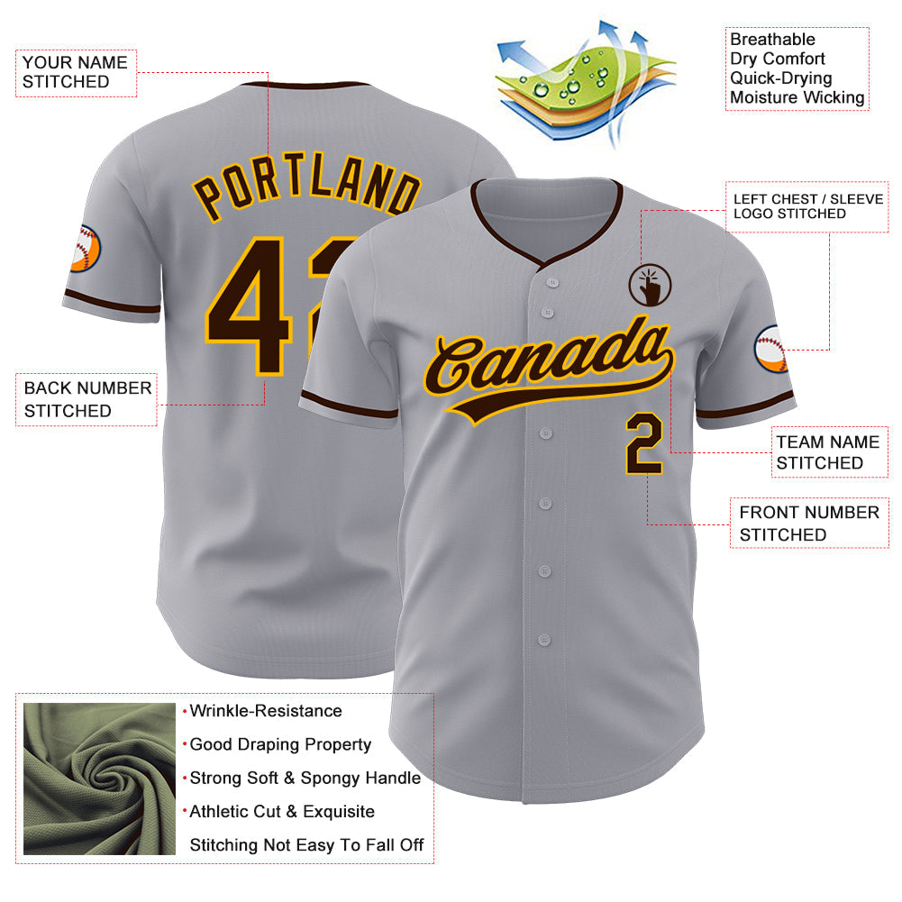 Custom Gray Brown-Gold Authentic Baseball Jersey