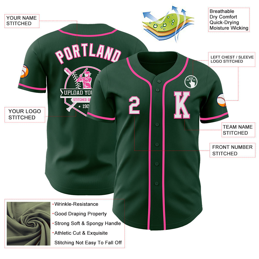 Custom Green White-Pink Authentic Baseball Jersey