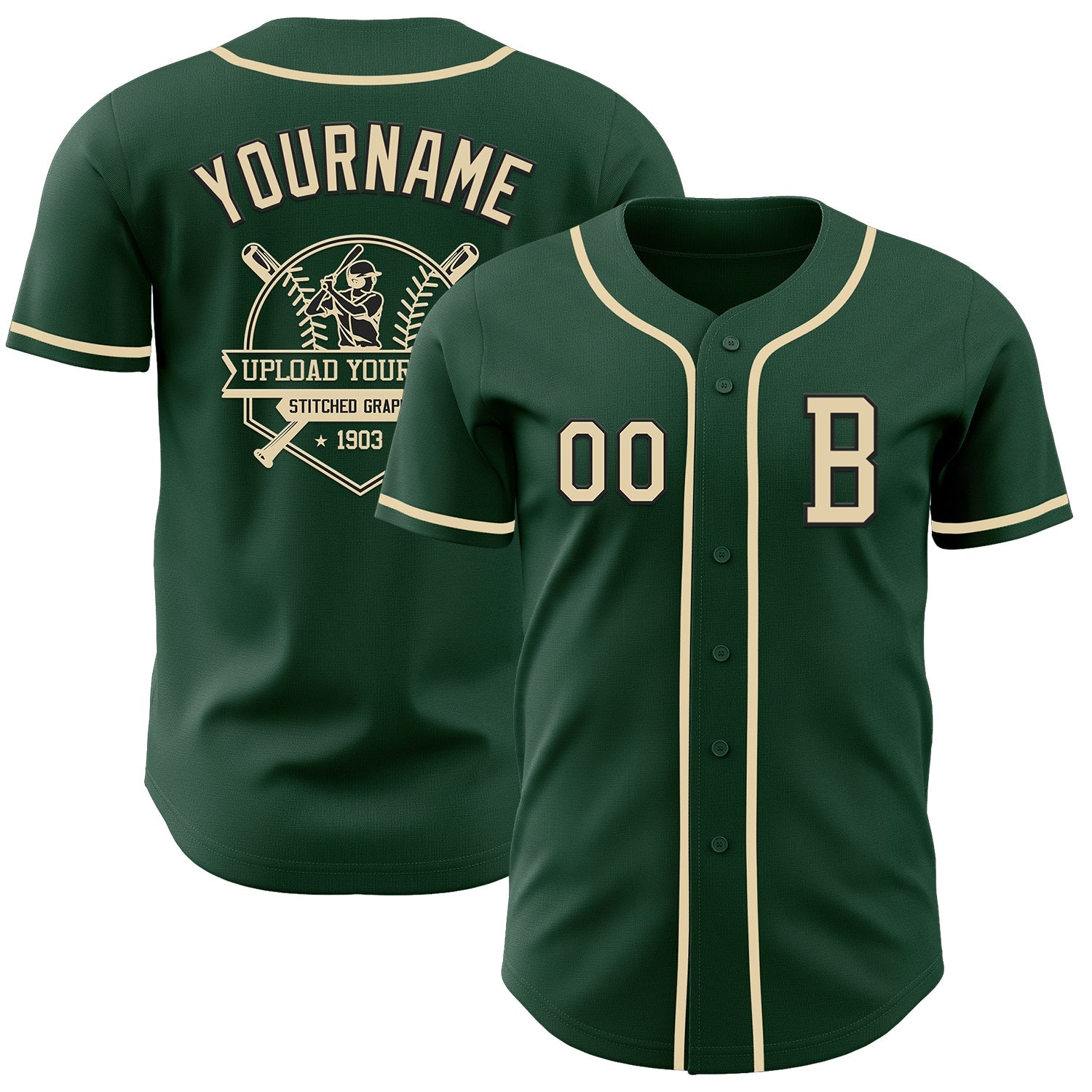 Custom Green Cream-Black Authentic Baseball Jersey