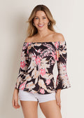 Bell Sleeve Printed Top - Black Multi