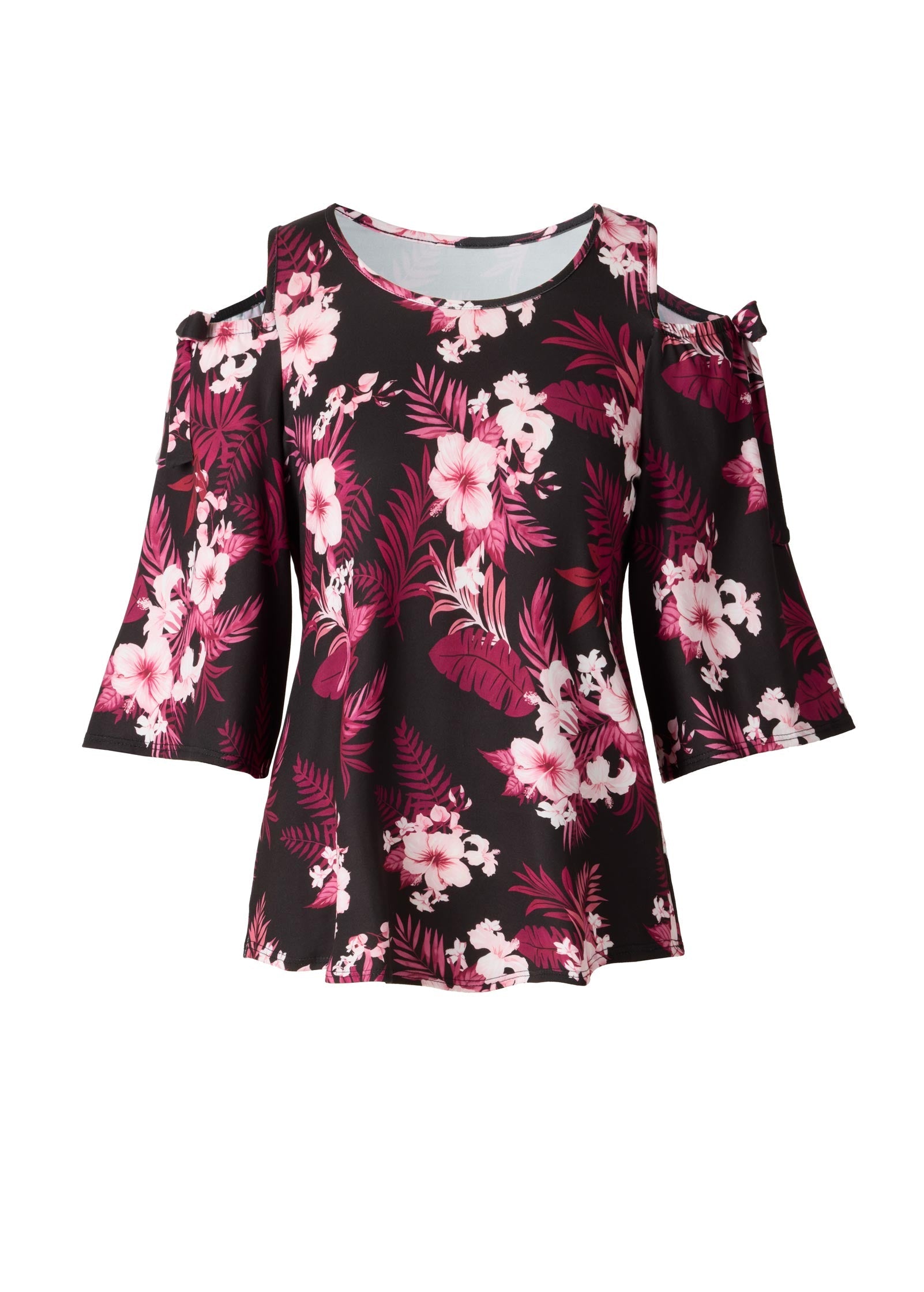 Printed Cold Shoulder Top - Black Multi