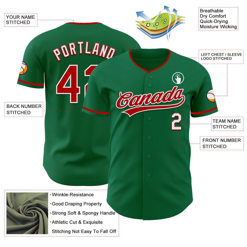 Custom Kelly Green Red-White Authentic Baseball Jersey
