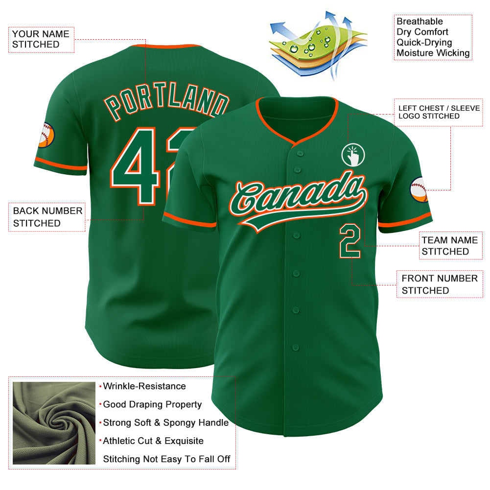 Custom Kelly Green White-Orange Authentic Baseball Jersey