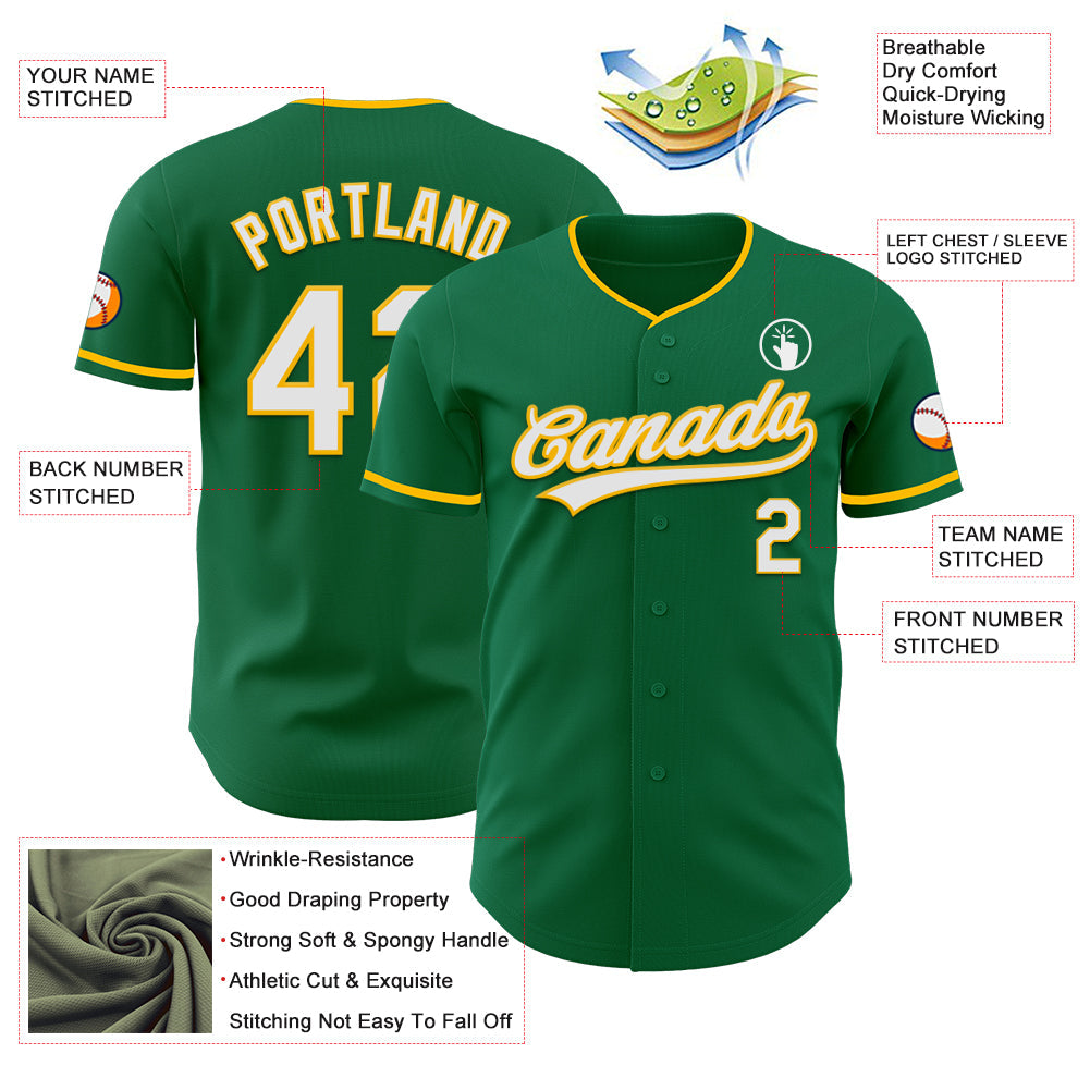 Custom Kelly Green White-Gold Authentic Baseball Jersey