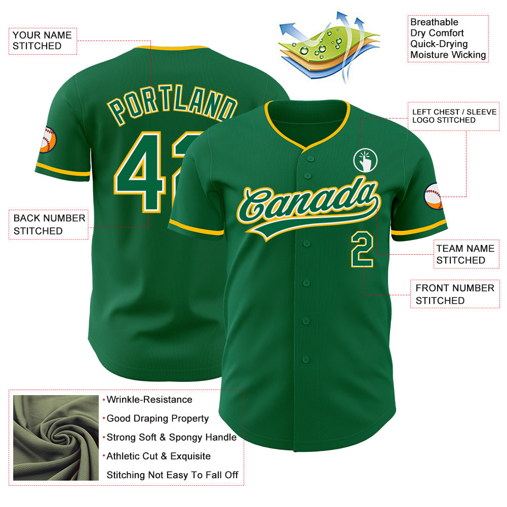 Custom Kelly Green White-Gold Authentic Baseball Jersey