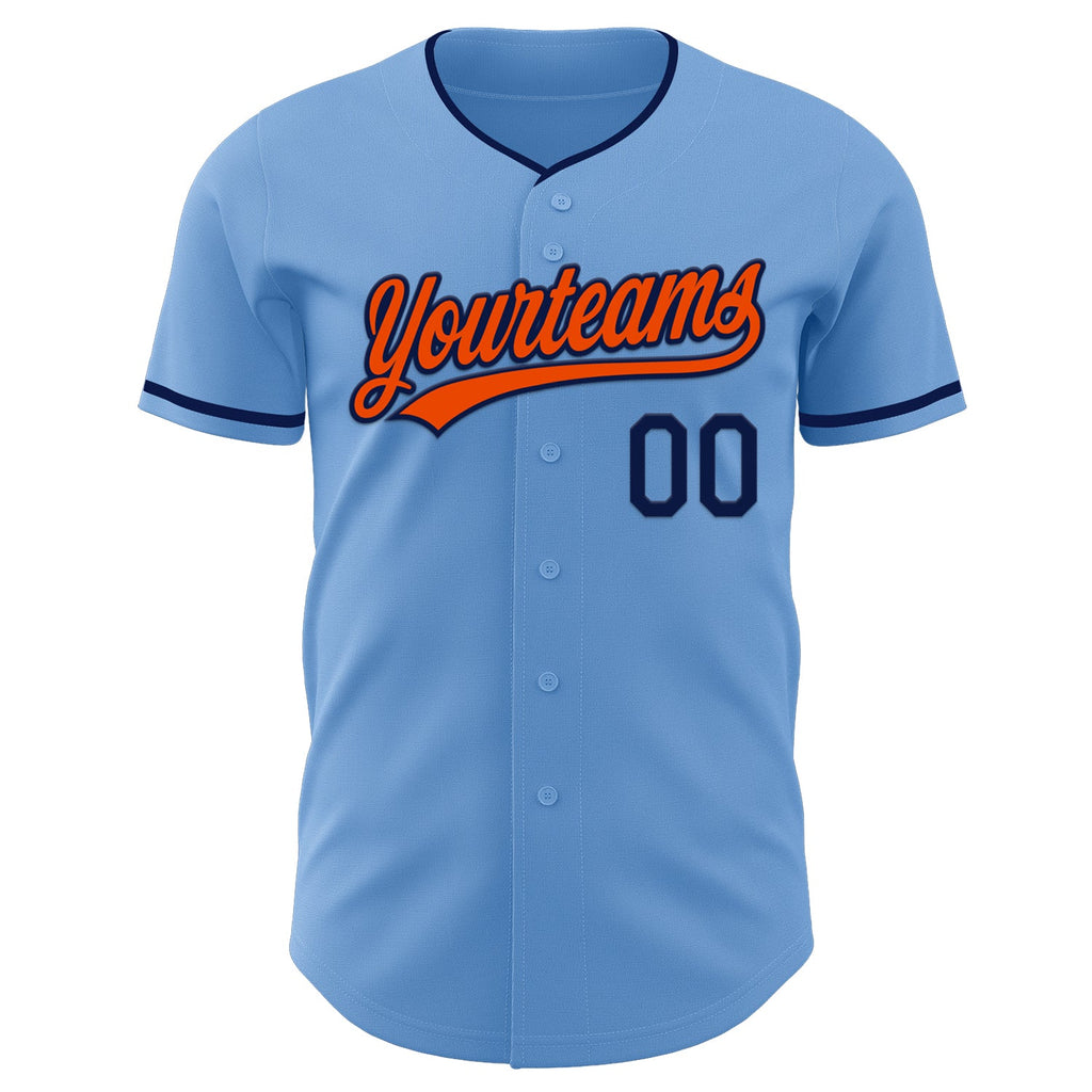 Custom Light Blue Orange-Navy Authentic Baseball Jersey