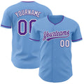 Custom Light Blue Purple-White Authentic Baseball Jersey