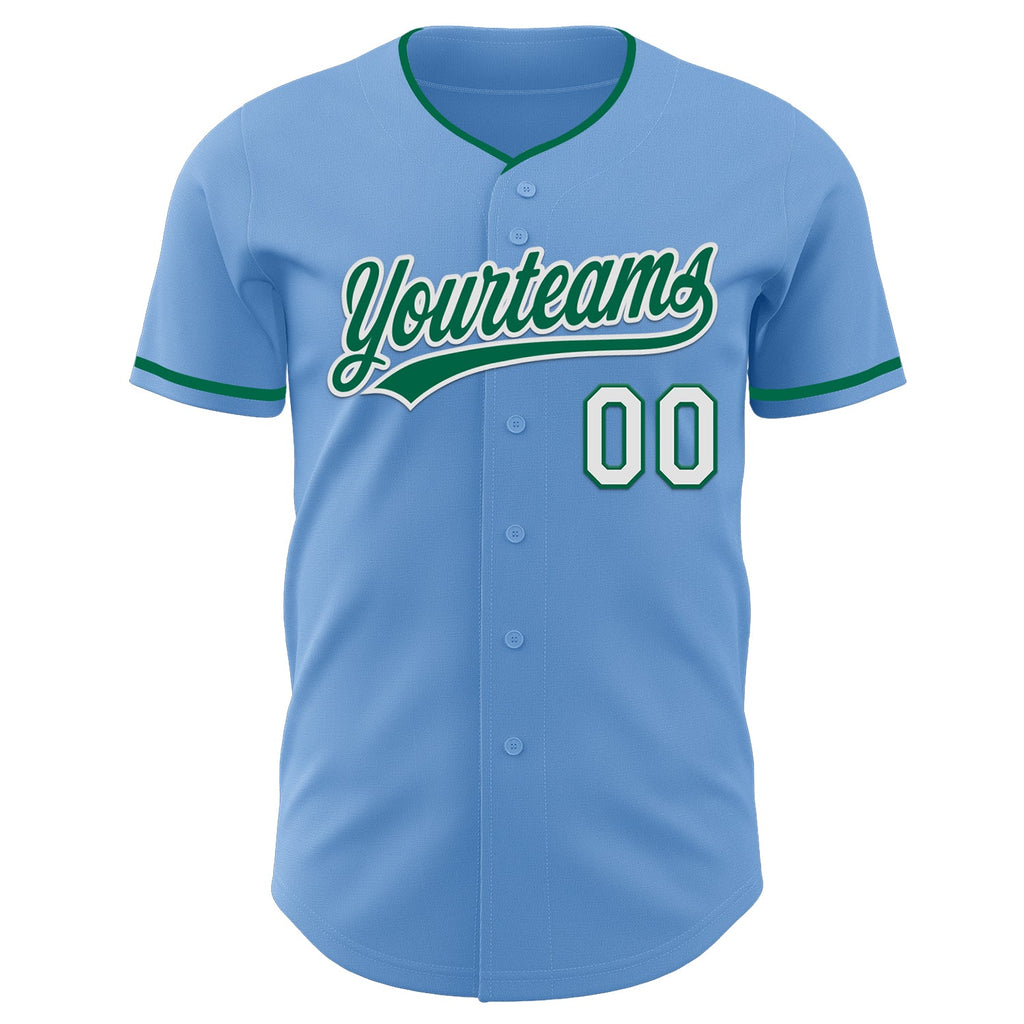 Custom Light Blue Kelly Green-White Authentic Baseball Jersey