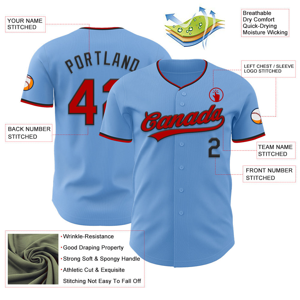Custom Light Blue Red-Black Authentic Baseball Jersey
