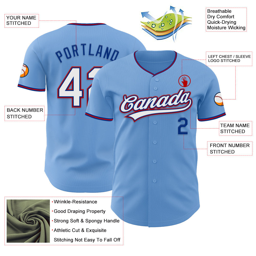 Custom Light Blue White Royal-Red Authentic Baseball Jersey