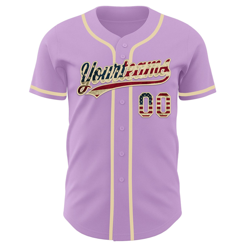 Custom Light Purple Vintage USA Flag-Cream Authentic Baseball Jersey