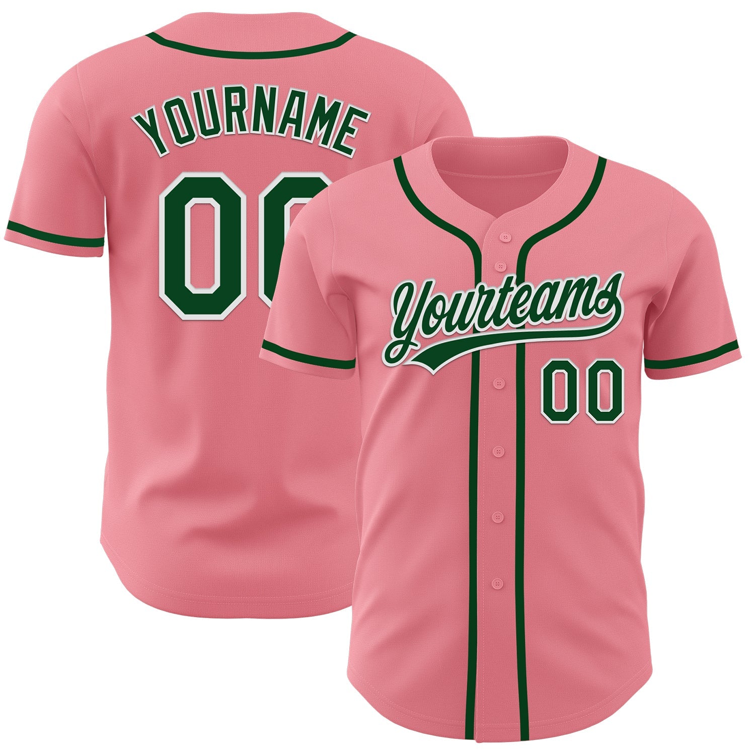 Custom Medium Pink Green-White Authentic Baseball Jersey