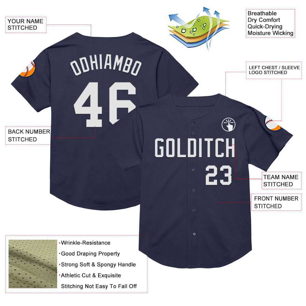 Custom Navy White Mesh Authentic Throwback Baseball Jersey