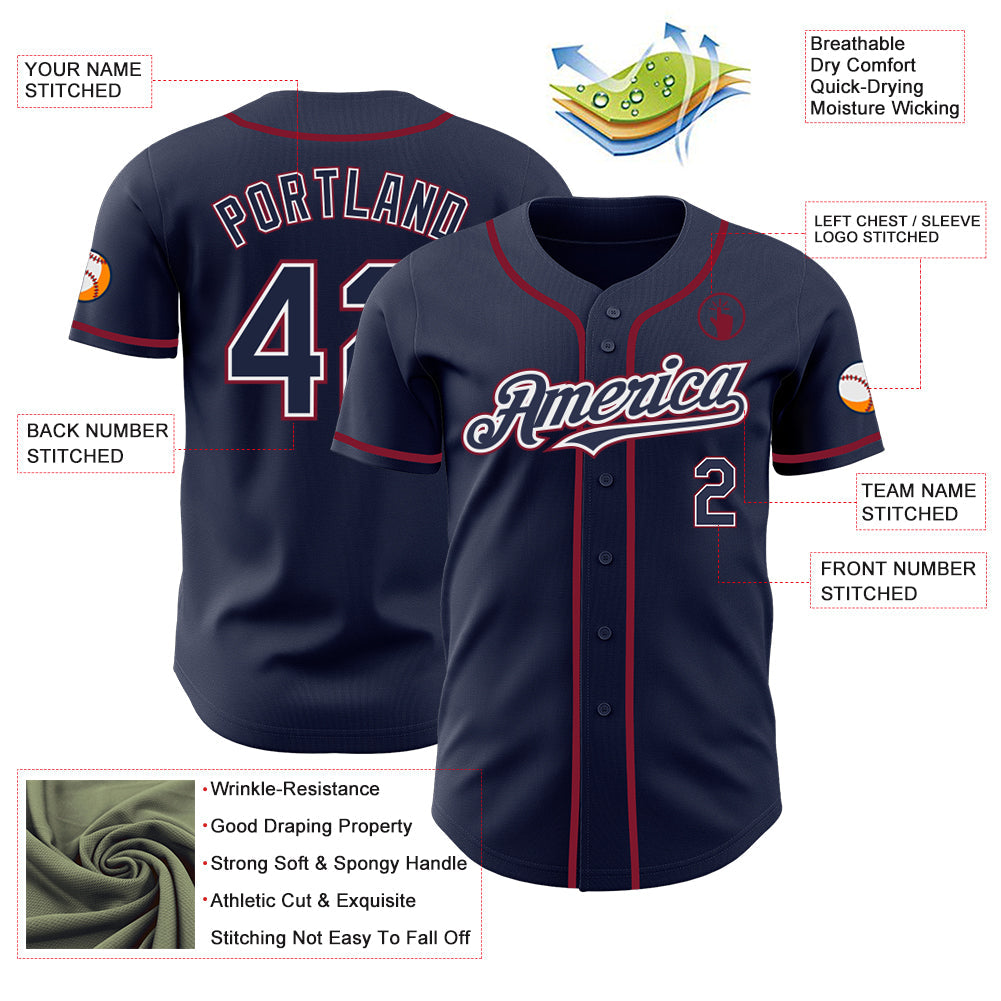 Custom Navy White-Crimson Authentic Baseball Jersey
