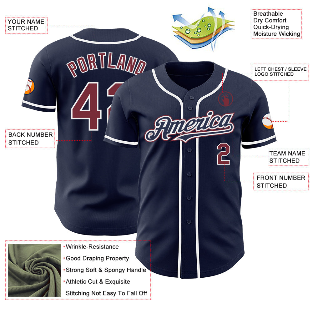 Custom Navy Burgundy-White Authentic Baseball Jersey