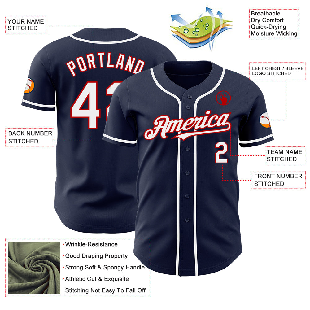 Custom Navy White-Red Authentic Baseball Jersey