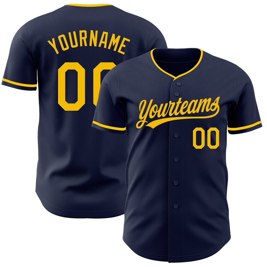 Custom Navy Yellow Authentic Baseball Jersey