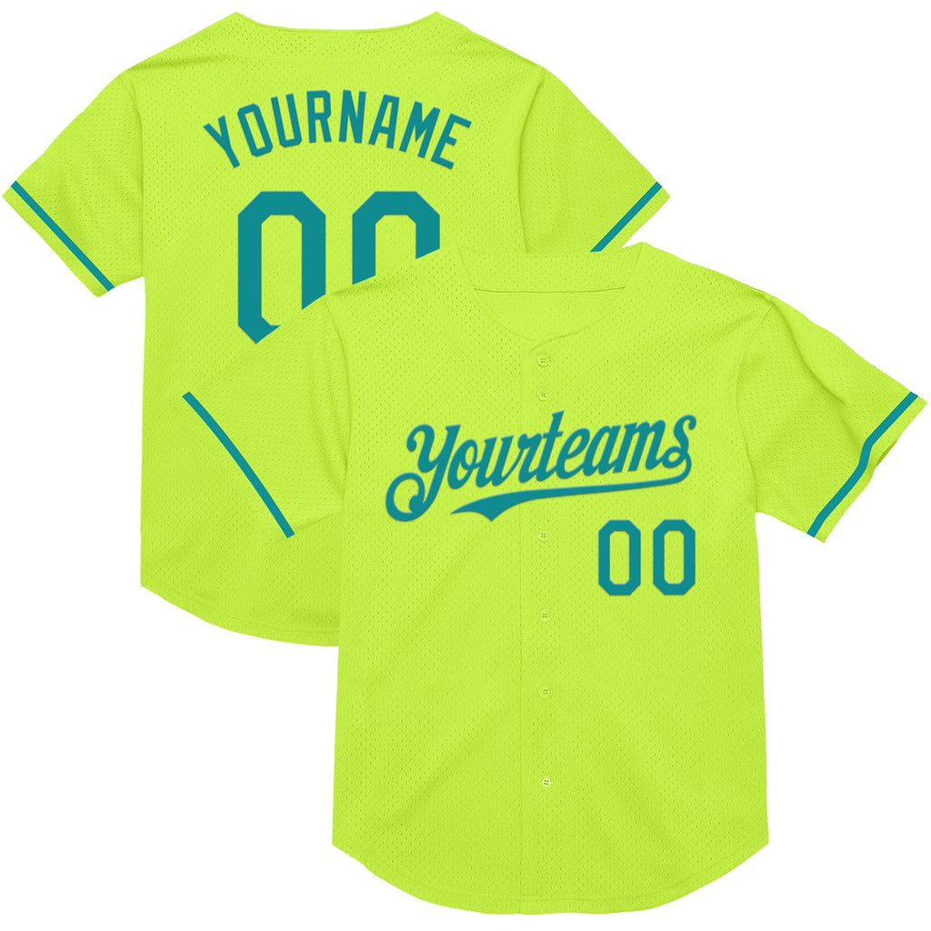 Custom Neon Green Teal Mesh Authentic Throwback Baseball Jersey