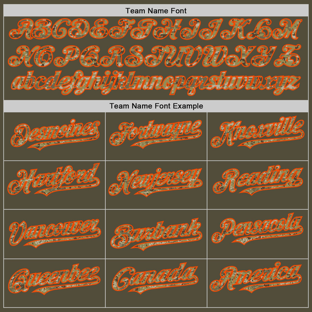 Custom Olive Camo-Orange Mesh Authentic Throwback Salute To Service Baseball Jersey