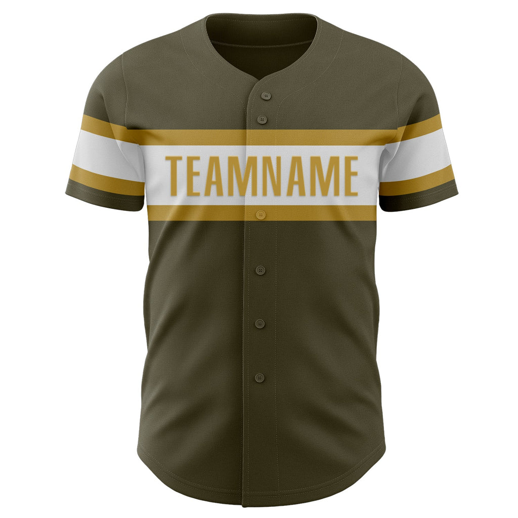 Custom Olive White-Old Gold Authentic Salute To Service Baseball Jersey