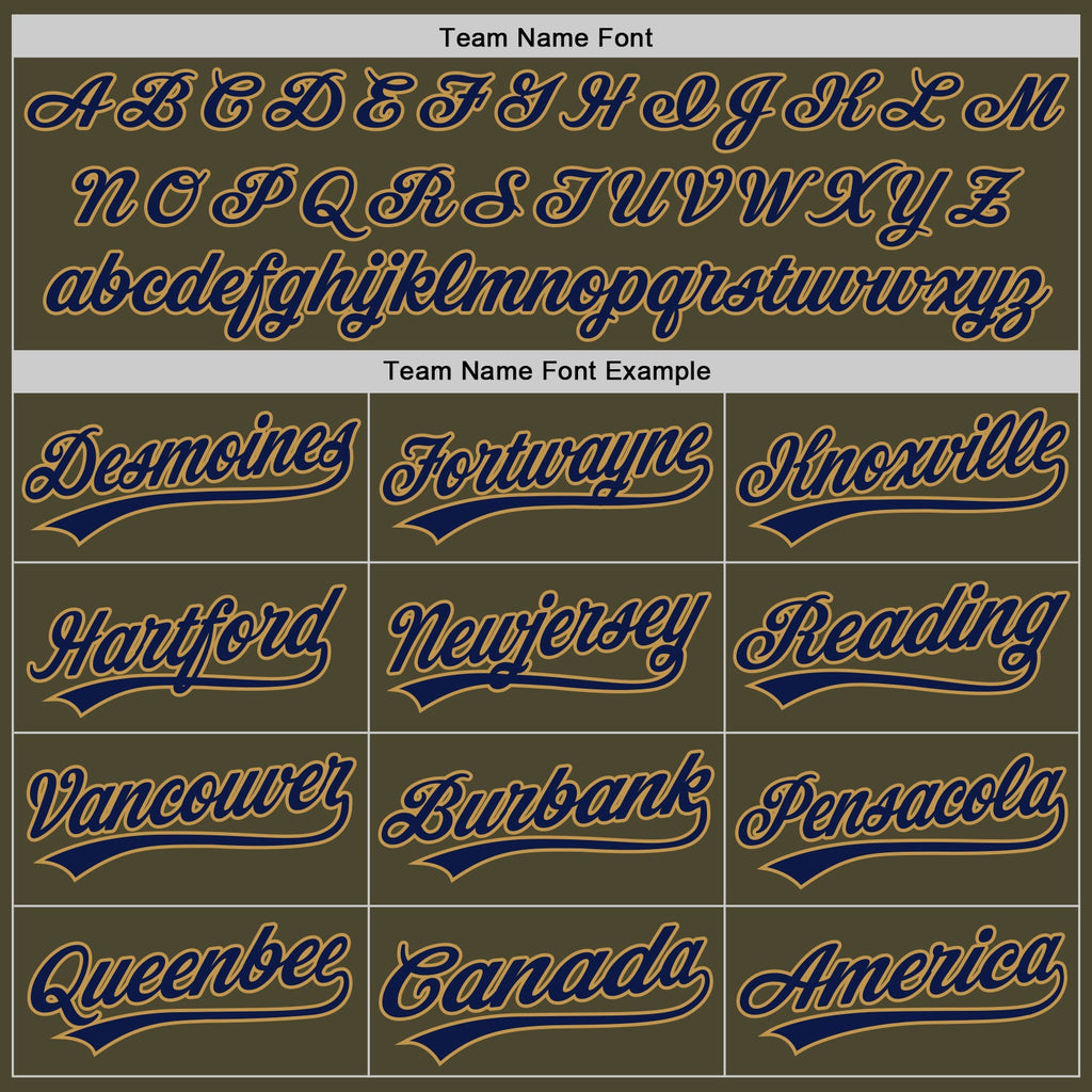 Custom Olive Navy-Old Gold Authentic Throwback Salute To Service Baseball Jersey