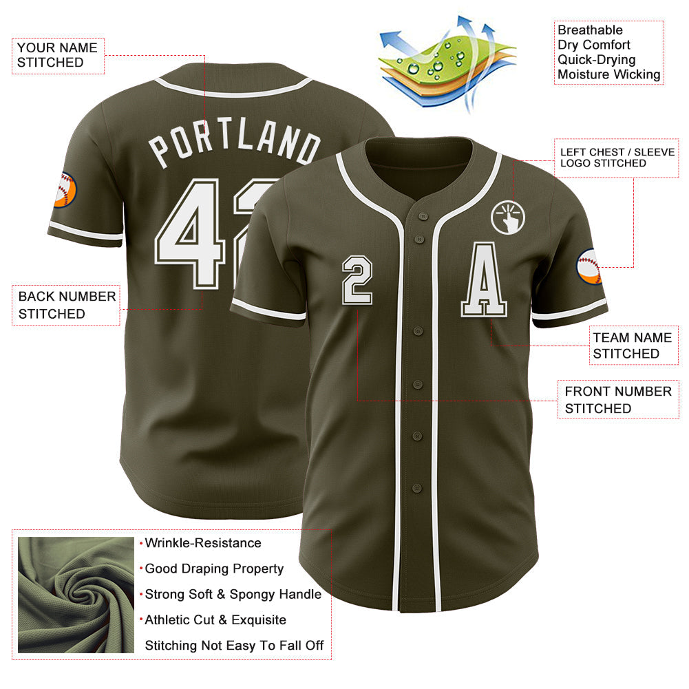 Custom Olive White Authentic Salute To Service Baseball Jersey