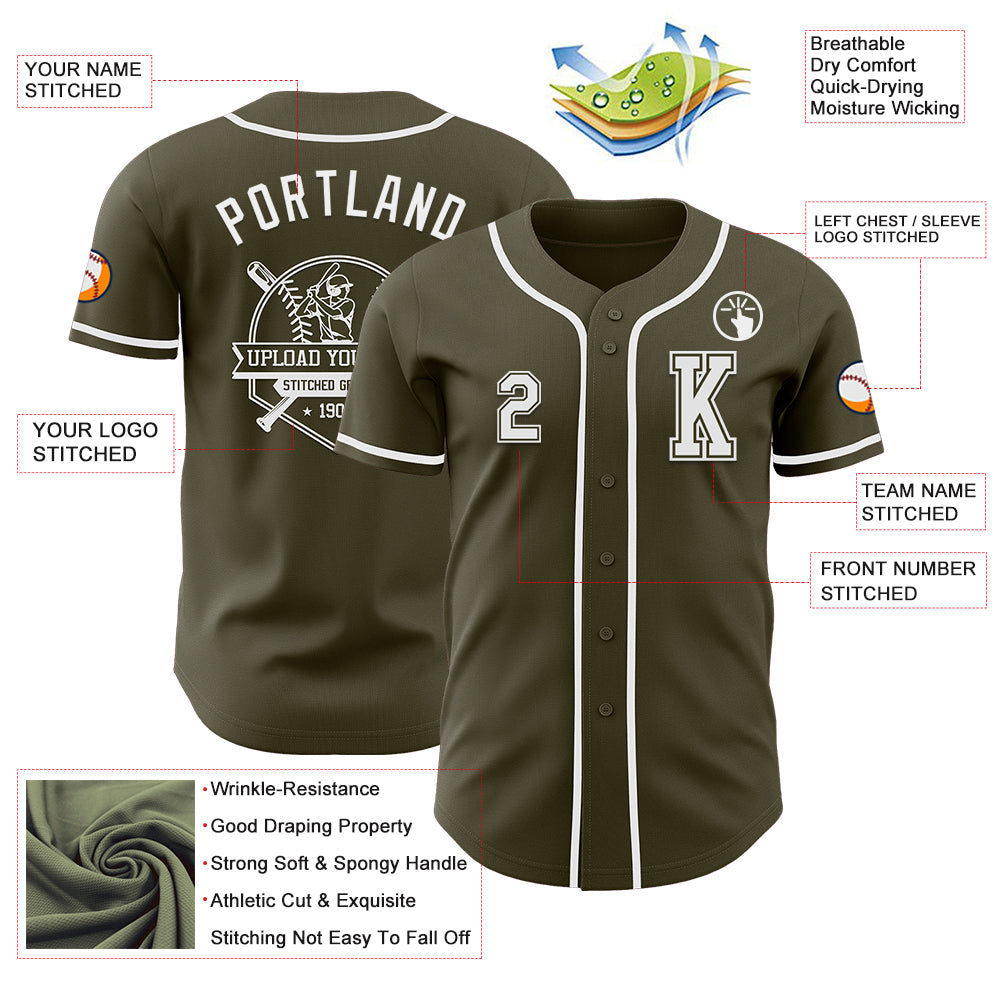 Custom Olive White Authentic Salute To Service Baseball Jersey