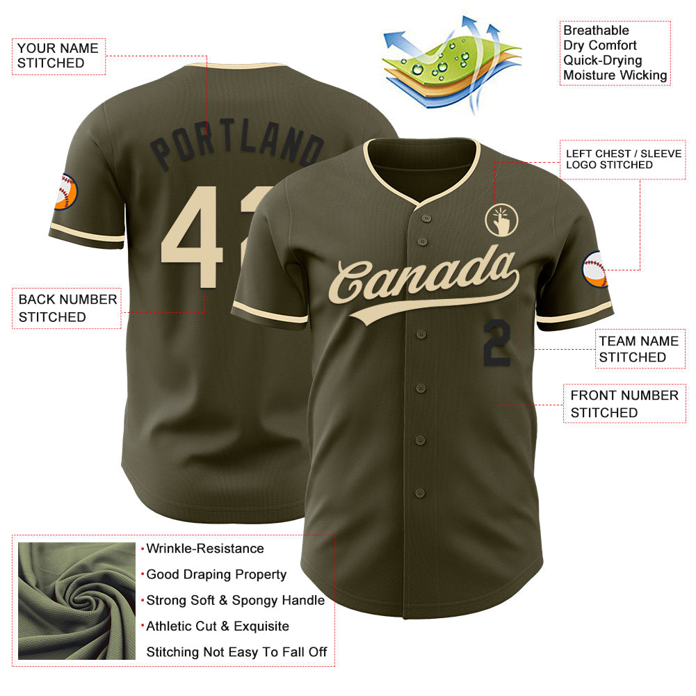 Custom Olive Cream-Black Authentic Salute To Service Baseball Jersey