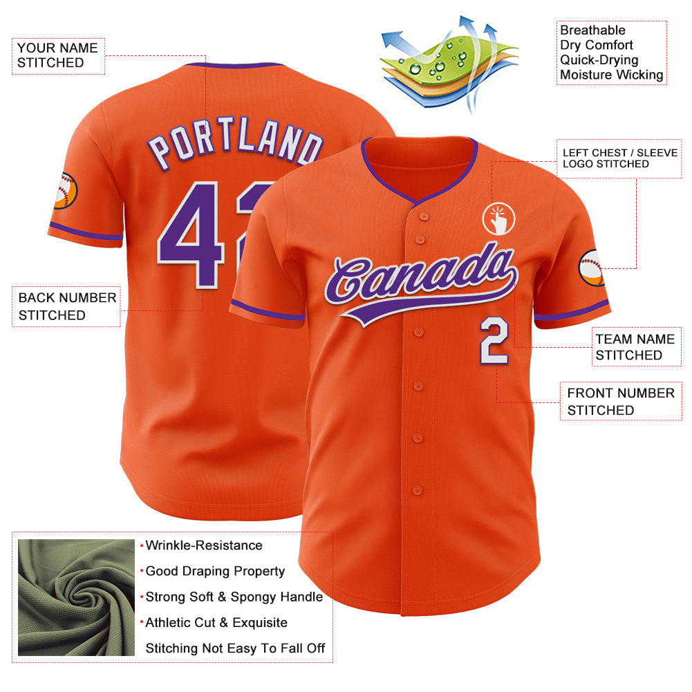 Custom Orange Purple-White Authentic Baseball Jersey