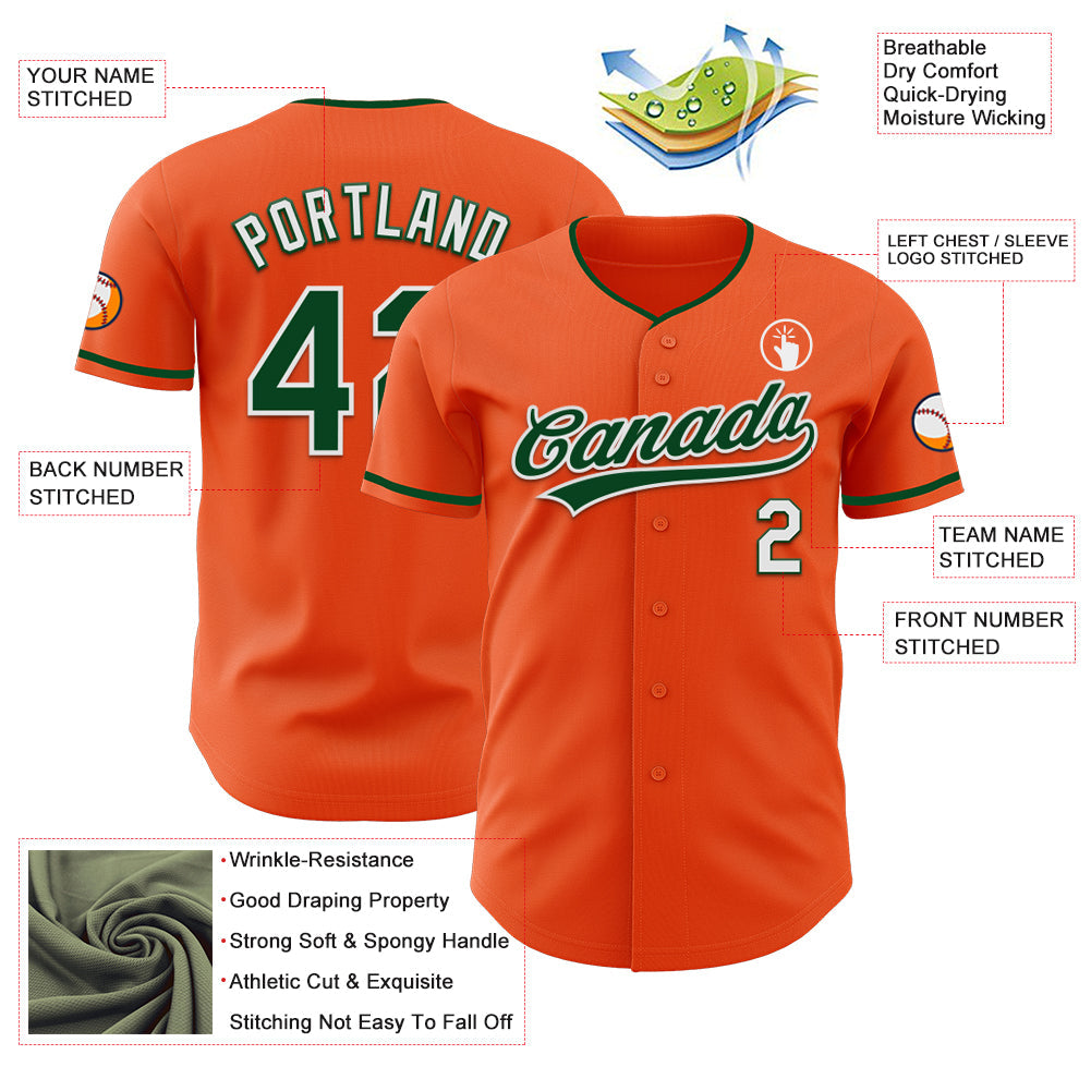 Custom Orange Green-White Authentic Baseball Jersey
