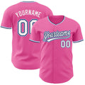 Custom Pink White Navy-Light Blue Authentic Baseball Jersey