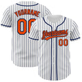 Custom White Navy Pinstripe Orange-Navy Authentic Baseball Jersey