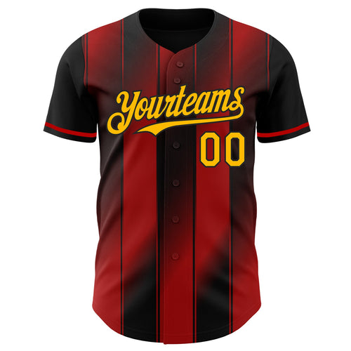Custom Black Gold-Red Gradient Classic Vertical Stripe Authentic Baseball Jersey