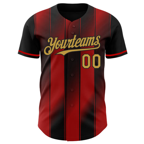 Custom Black Old Gold-Red Gradient Classic Vertical Stripe Authentic Baseball Jersey
