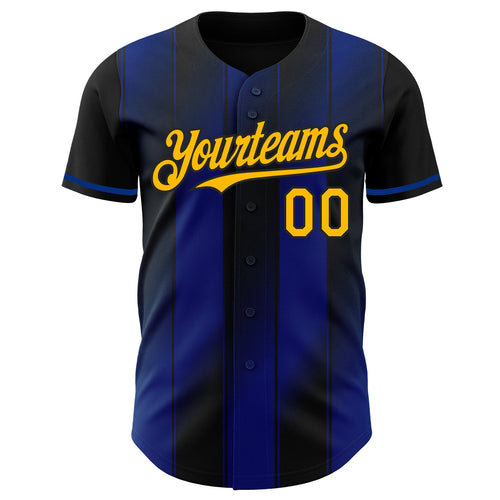 Custom Black Gold-Royal Gradient Classic Vertical Stripe Authentic Baseball Jersey