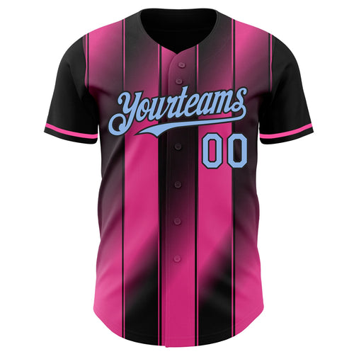 Custom Black Light Blue-Pink Gradient Classic Vertical Stripe Authentic Baseball Jersey