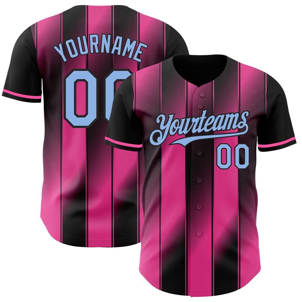 Custom Black Light Blue-Pink Gradient Classic Vertical Stripe Authentic Baseball Jersey