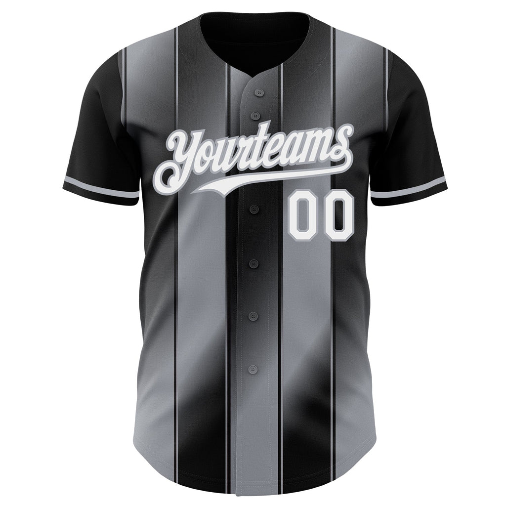 Custom Black White-Gray Gradient Classic Vertical Stripe Authentic Baseball Jersey