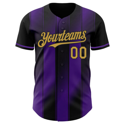 Custom Black Old Gold-Purple Gradient Classic Vertical Stripe Authentic Baseball Jersey