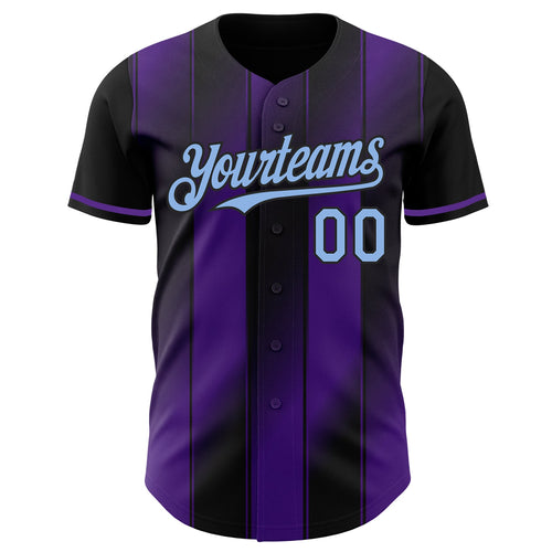 Custom Black Light Blue-Purple Gradient Classic Vertical Stripe Authentic Baseball Jersey