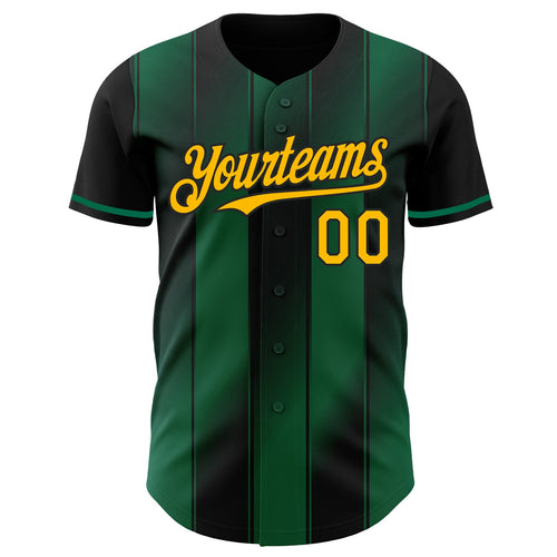 Custom Black Gold-Kelly Green Gradient Classic Vertical Stripe Authentic Baseball Jersey