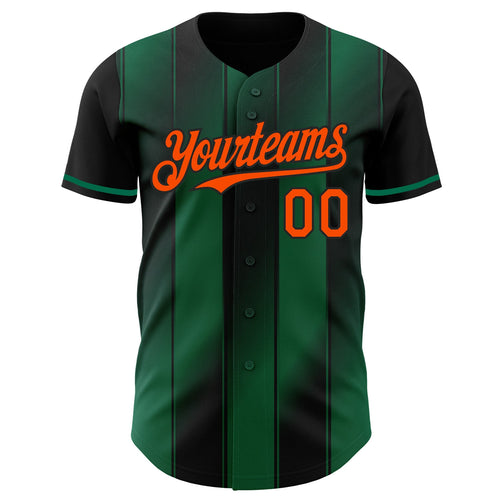 Custom Black Orange-Kelly Green Gradient Classic Vertical Stripe Authentic Baseball Jersey